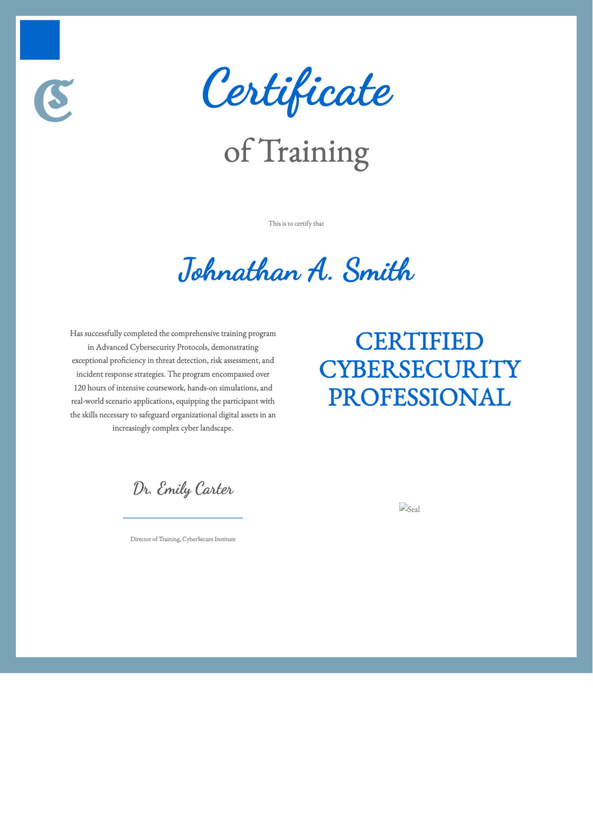 Elegant certificate of training for certified nursing assistant with decorative border and seal_variant_2